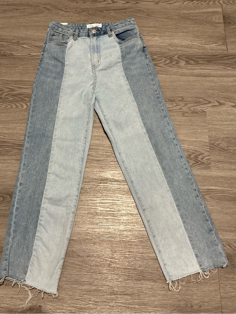Almost Famous Jeans Womens 7 High Rise Two Tone Colorblock Raw Hem Stretch